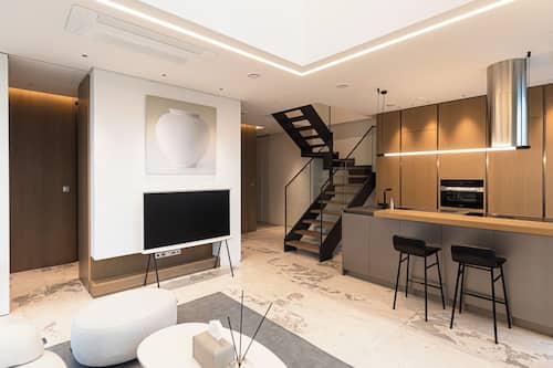Luxury Apartment, 2 Bedrooms, Balcony, City View (FREE Airport Pick up and sending for 7Nights) | Living area | 85-inch Smart TV with digital channels, Netflix, streaming services