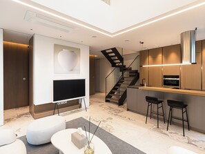 Luxury Apartment, 2 Bedrooms, Balcony, City View | Living area | 85-inch Smart TV with digital channels, Netflix, streaming services - Caelum Black Gangnam Luxury Residence (Seoul)