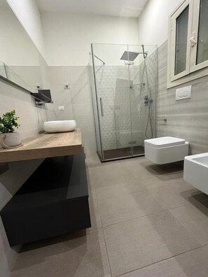 Shower, rainfall showerhead, toilet paper - La piazzetta Anzio (Anzio)
