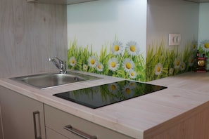 Kühlschrank, Mikrowelle, Herdplatte, Toaster