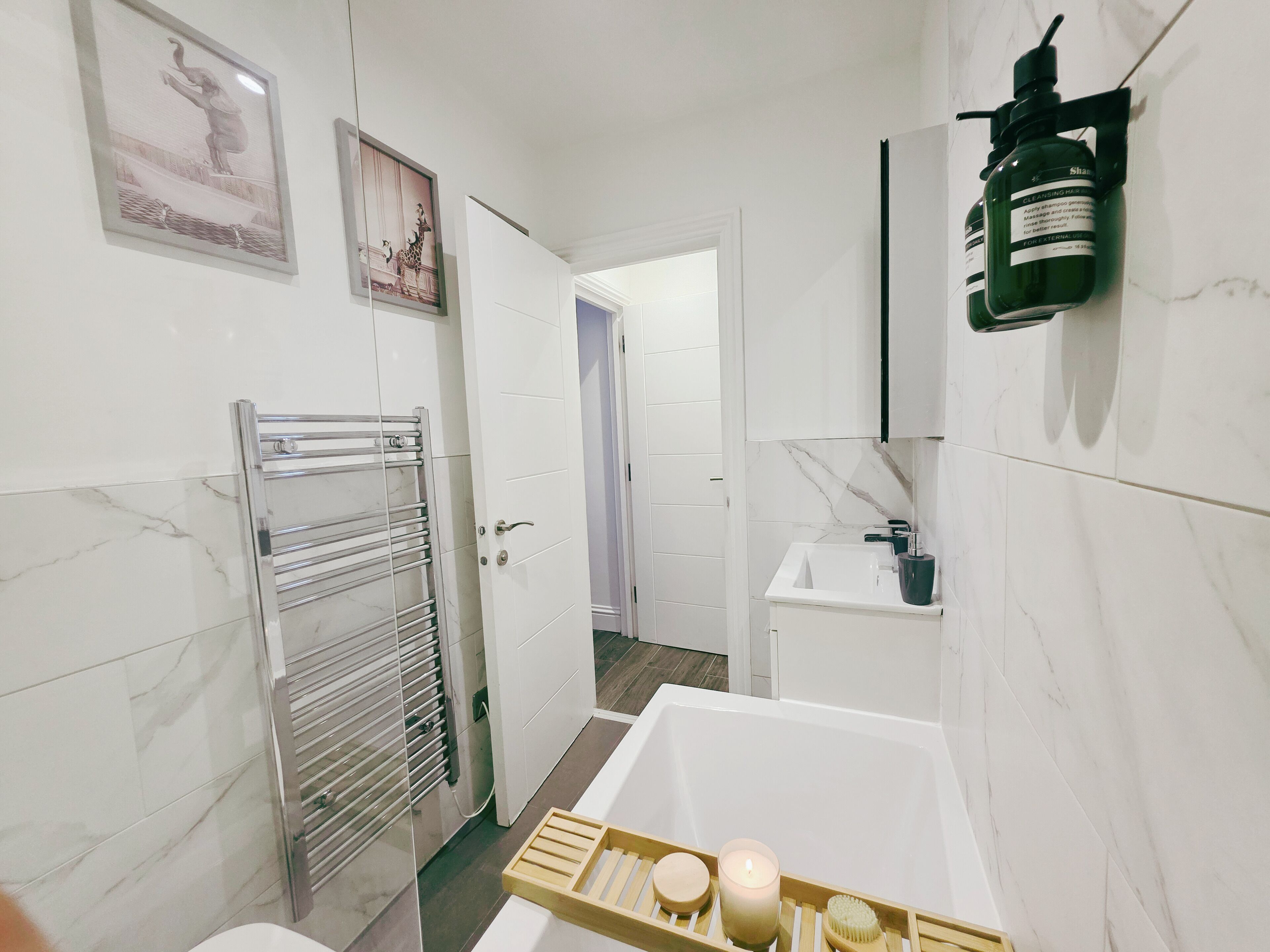 Hair dryer, towels, toilet paper