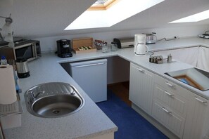 Kühlschrank, Mikrowelle, Herdplatte, Geschirrspüler