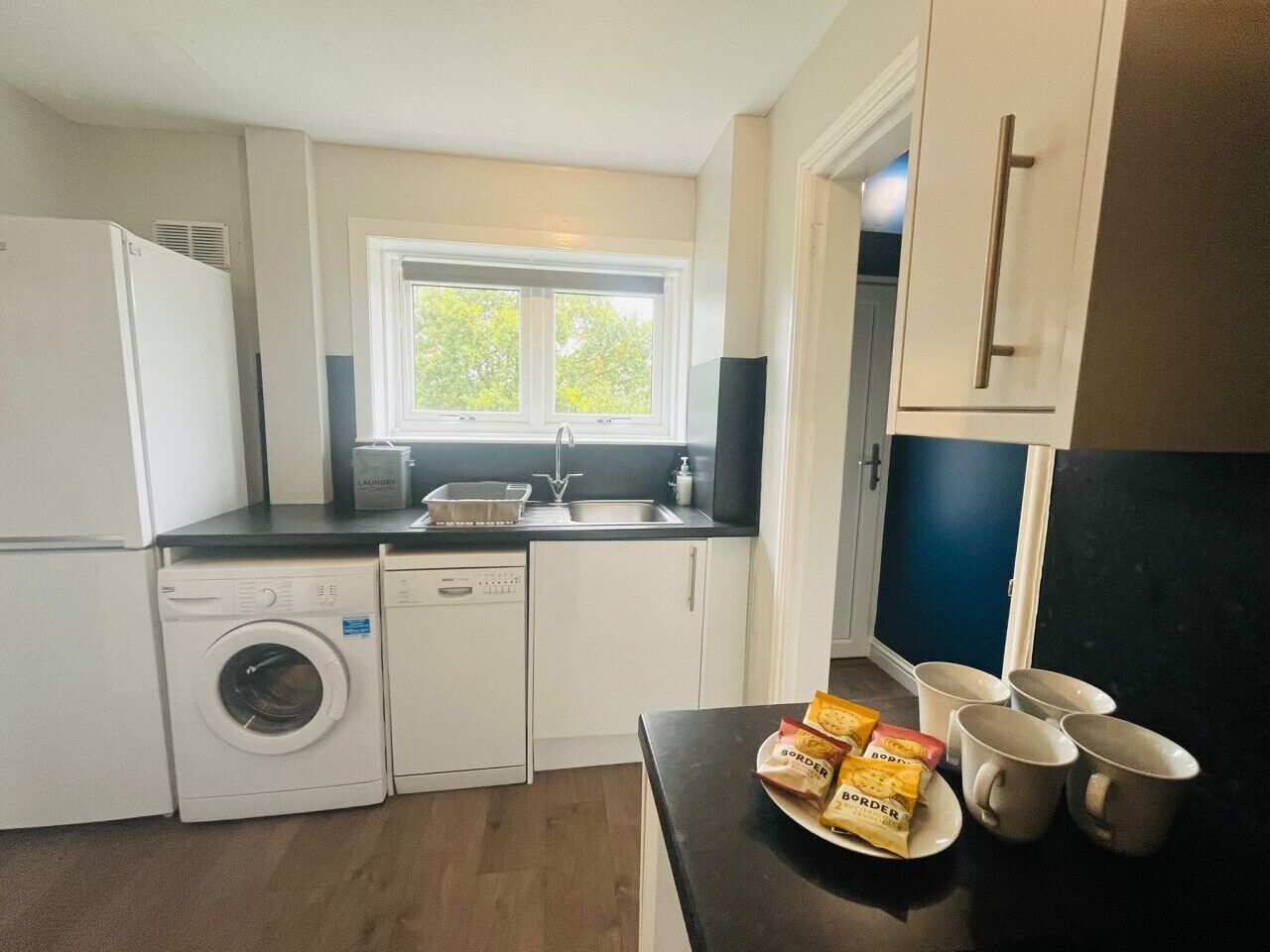 Fridge, microwave, oven, dishwasher