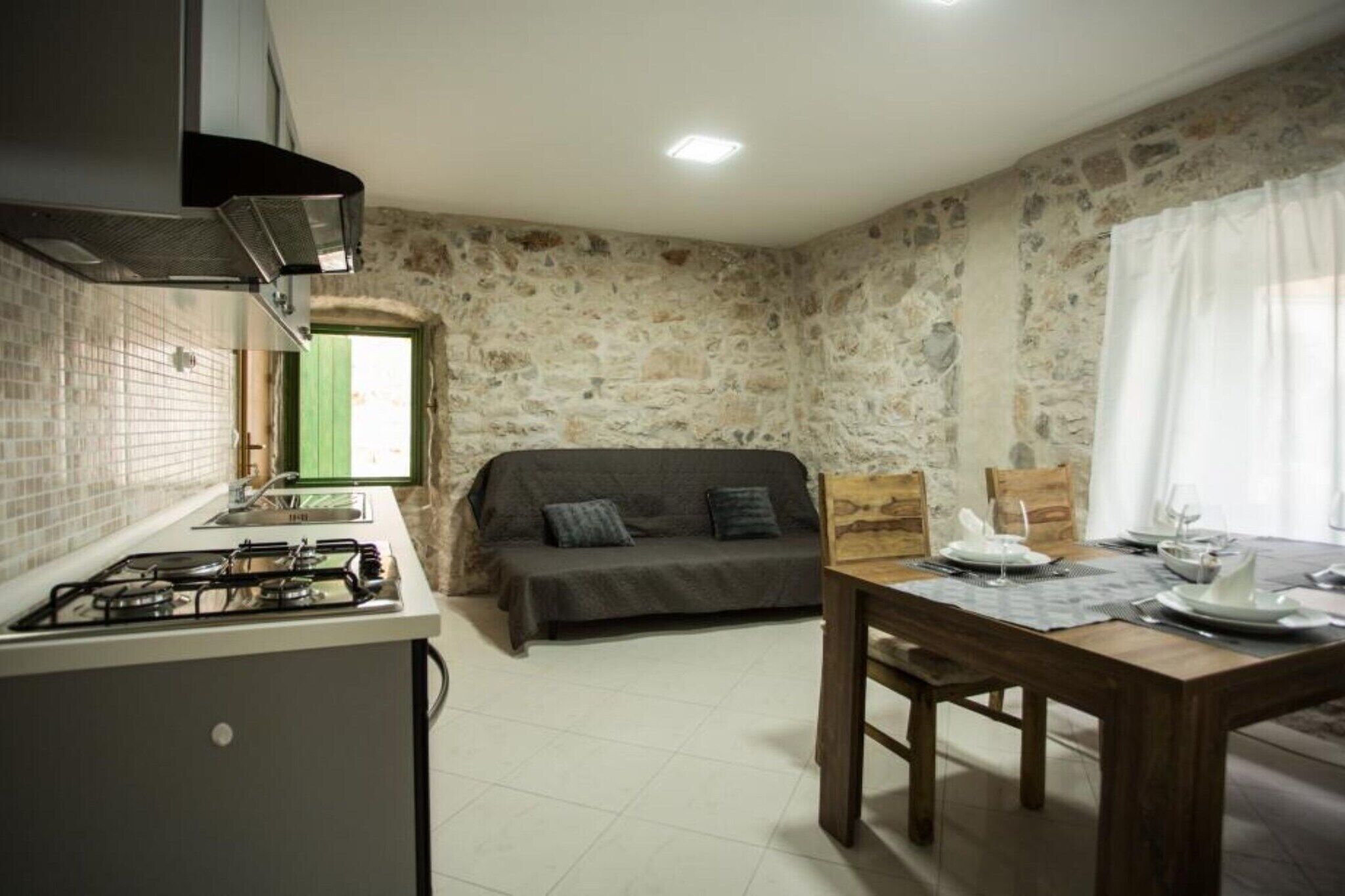 Fridge, stovetop, dining tables