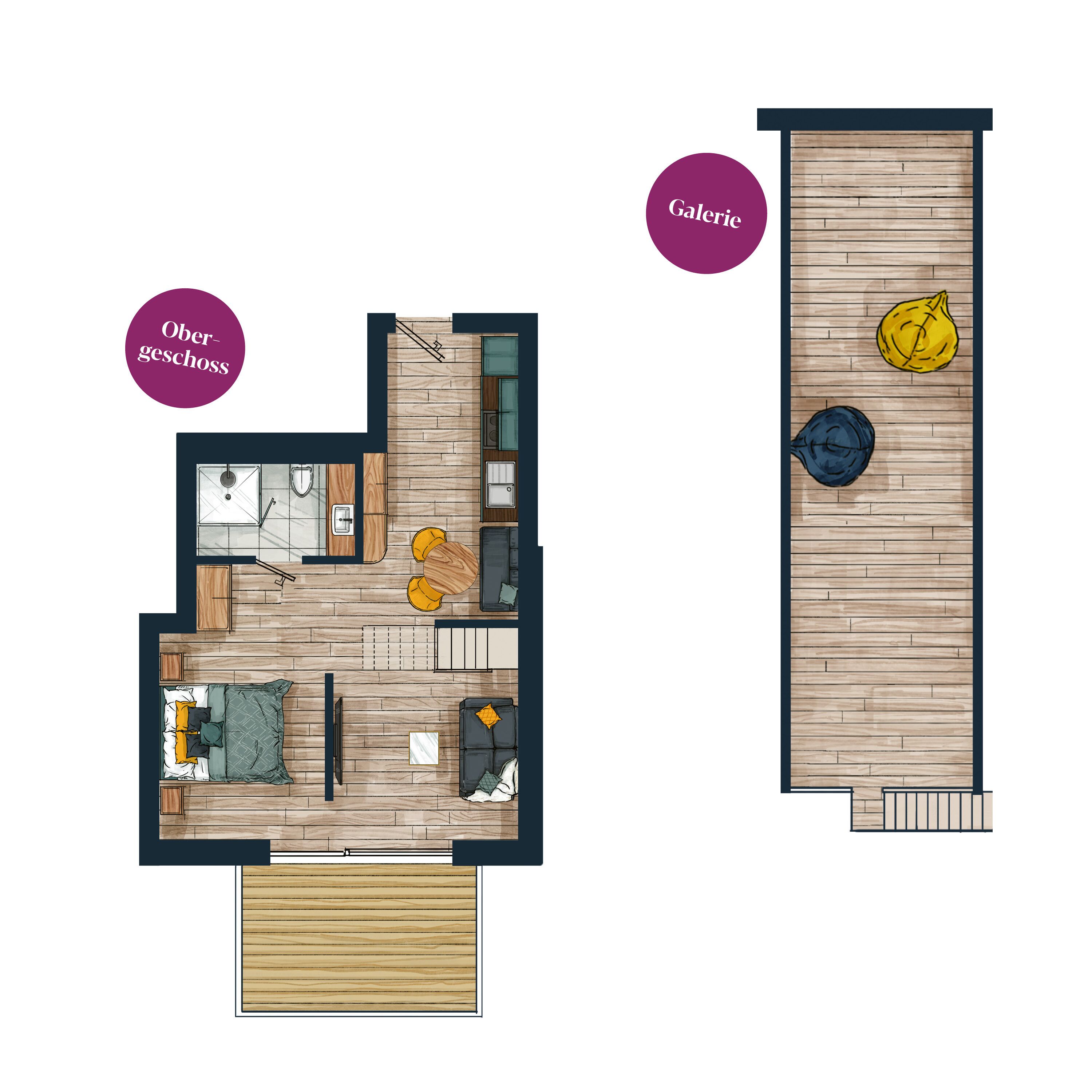 A floor plan of a two-bedroom apartment with a living room, kitchen, and balcony.