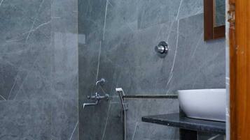 Shower, towels, soap, shampoo