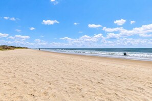 A wide sandy beach with a clear sky and a few clouds. - Oceanfront Home w/ A+ Views & Private Beach Entry! (Isle of Palms)