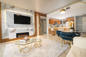 TV, fireplace, offices