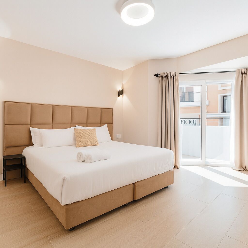 Chambre double ou avec lits jumeaux, balcon, vue sur la ville | Coffre-fort, bureau, rideaux d’obscurcissement