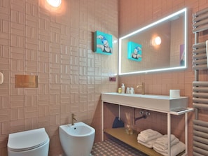 Douche, séchoir à cheveux, serviettes fournies