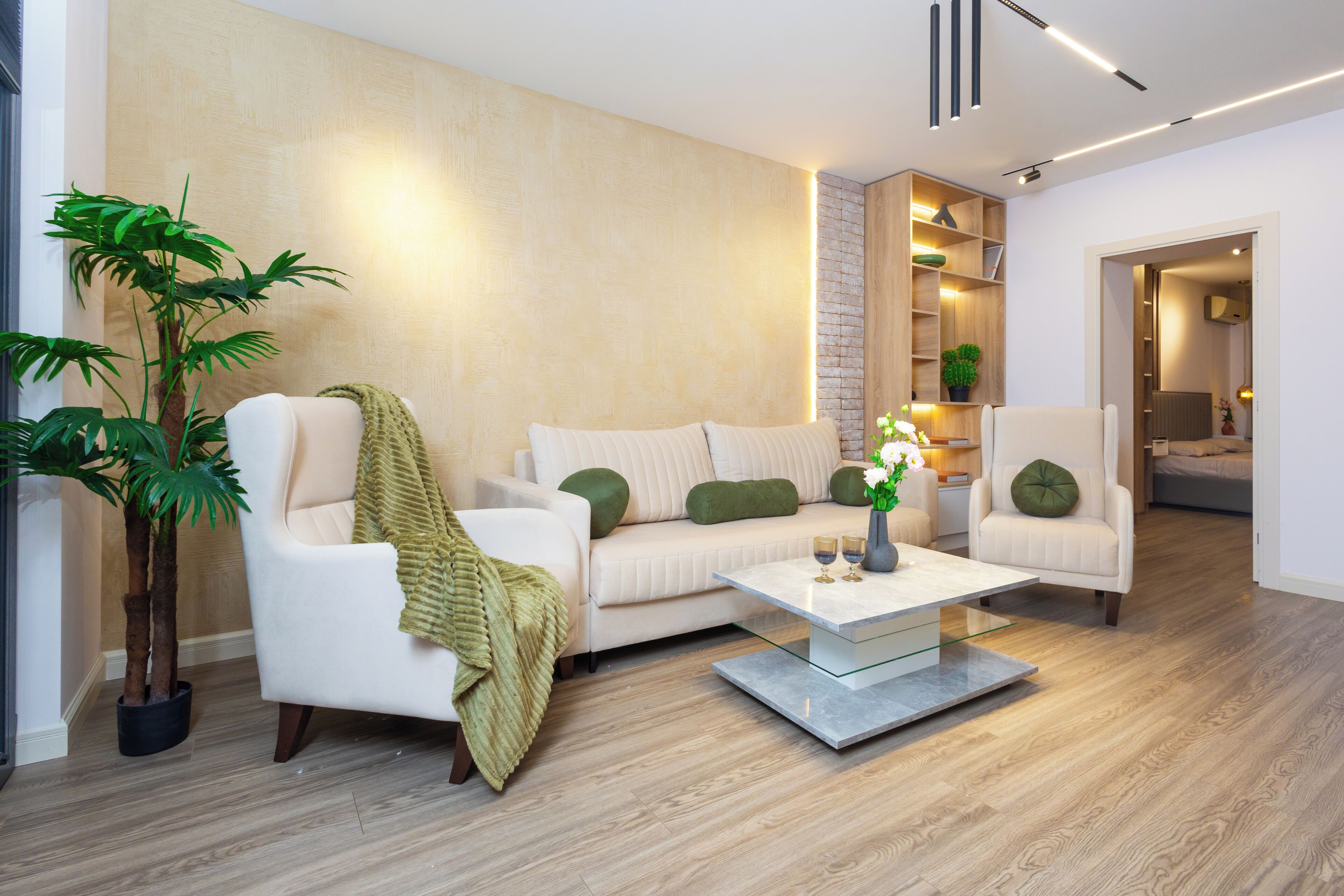 Classic Apartment, 2 Bedrooms | Living area | 50-inch flat-screen TV with cable channels