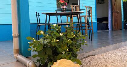 Quiet bungalow surrounded by greenery with sea view and view of Mont Pelée.