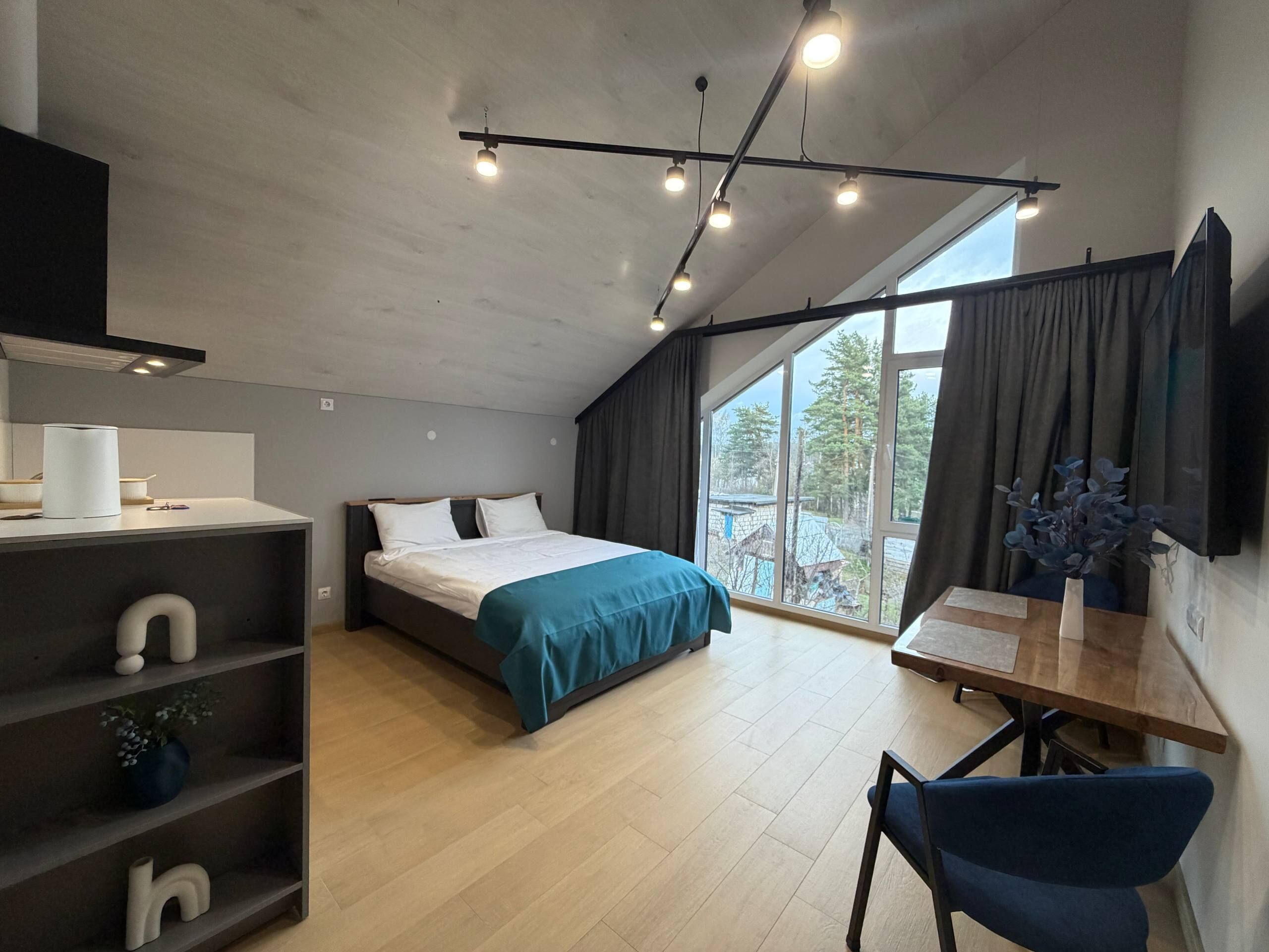 Classic Studio | Premium bedding, desk, laptop workspace, blackout curtains