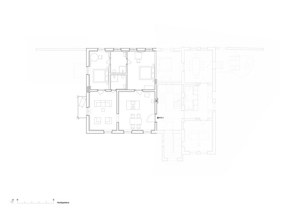 A floor plan of a hotel with multiple rooms, a central hallway, and a WHG 3 labeled area.