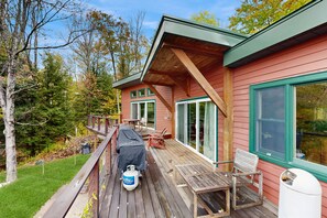 Outdoor dining - Spacious Mountain Chalet with Sauna, Deck, and Ski/Snowboard Adventures Nearby (Bethel)