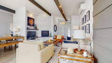 電視、壁爐、DVD 播放機