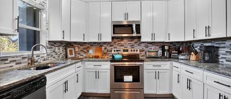 Fridge, microwave, oven, dishwasher