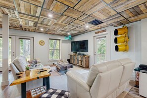 TV, DVD player, video library