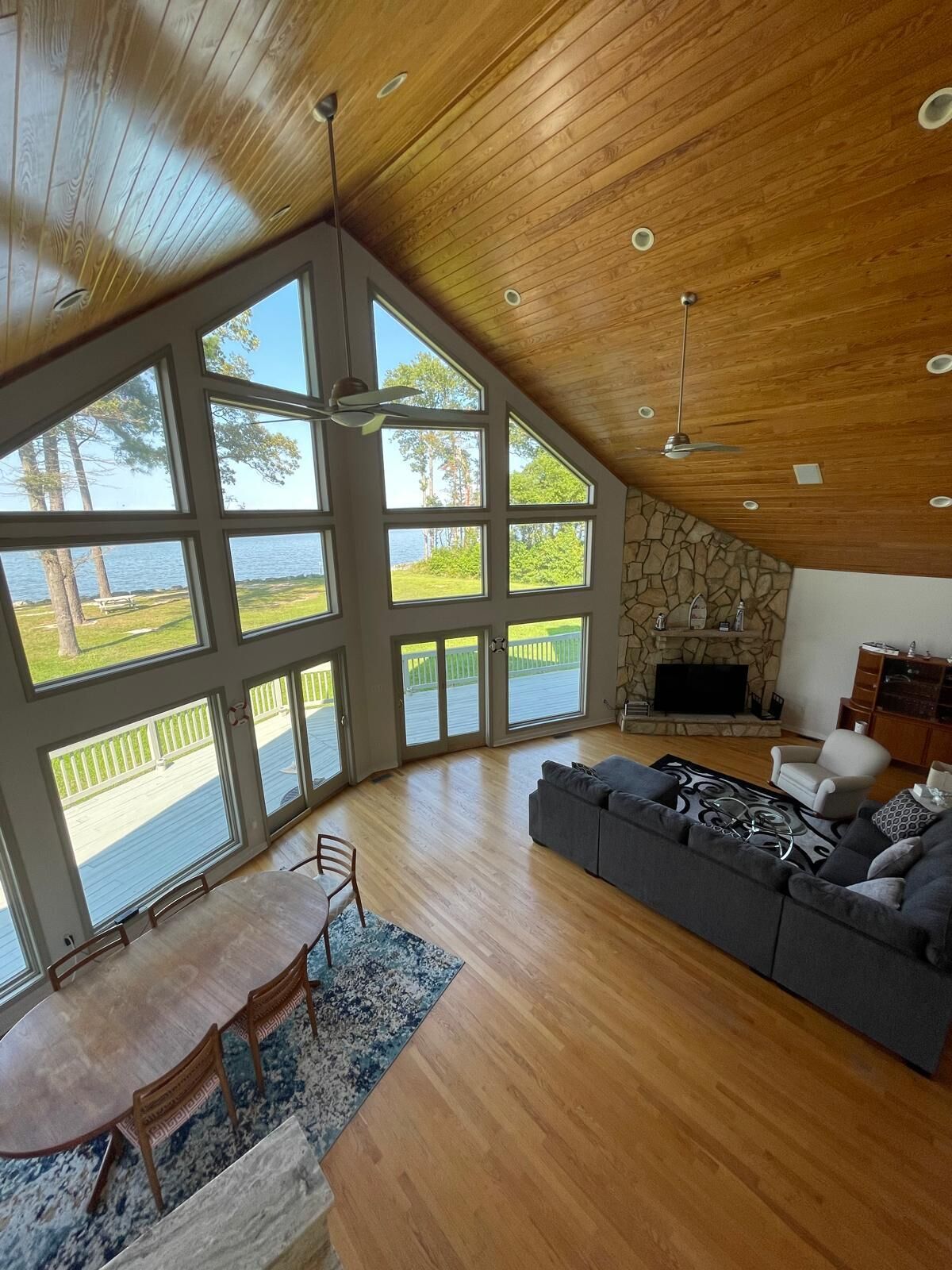 High ceiling living room with comfy sofa