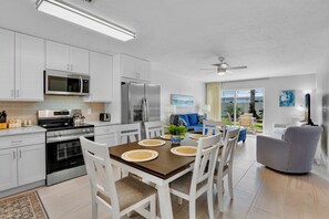 Fridge, dishwasher, coffee/tea maker, toaster