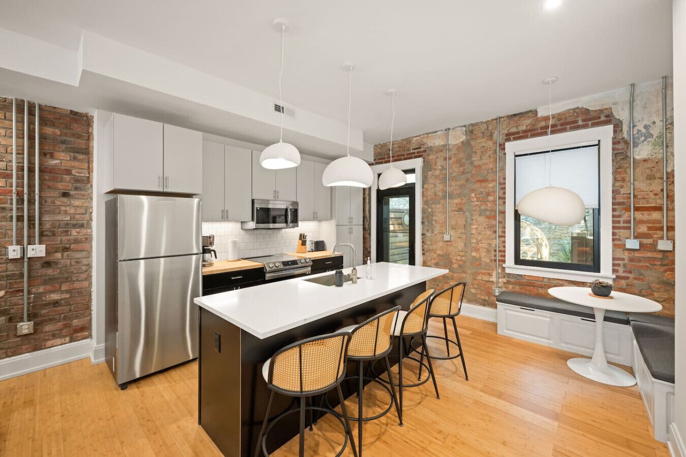 Fridge, microwave, oven, dishwasher