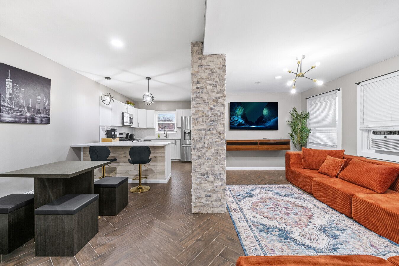 TV, fireplace, video games