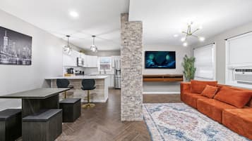 TV, fireplace, video games