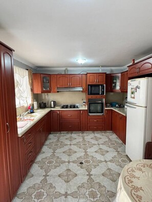 Frigorífico, microondas, horno y placa de cocina