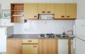 Fridge, oven, stovetop, coffee/tea maker