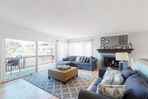 TV, fireplace, DVD player, books