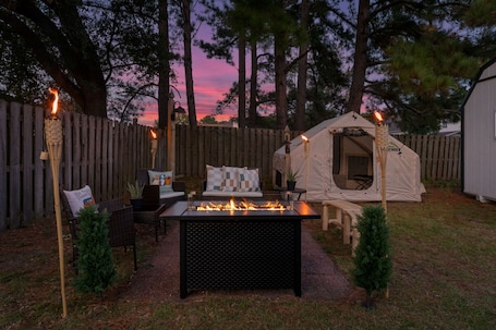 Property grounds. Elegant 5BR Sanctuary: Glamping Pit & Luxe Outdoor Lounge