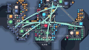 Eine Karte von Wellington mit verbundenen Routen und verschiedenen, beschrifteten Punkten.