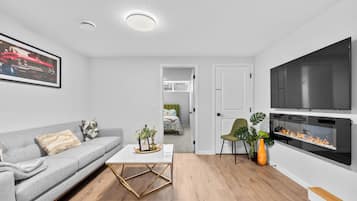 Smart TV, fireplace, computer monitors