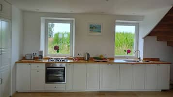 Coffee/tea maker, fridge, oven, stovetop