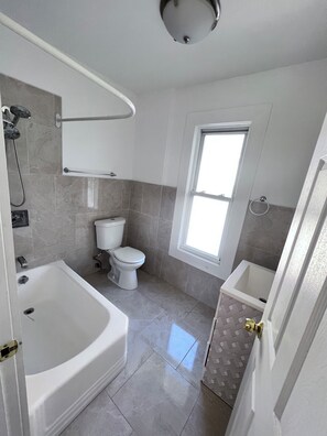 Shower, hair dryer, bidet, towels