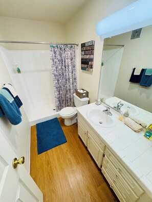 Séchoir à cheveux, serviettes fournies, savon, papier de toilette