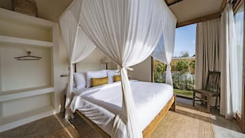 Deluxe Villa, Patio, Pool View | Egyptian cotton sheets, premium bedding, memory foam beds, desk
