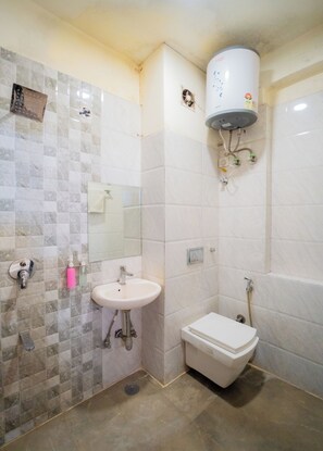 Shower, towels, soap, shampoo