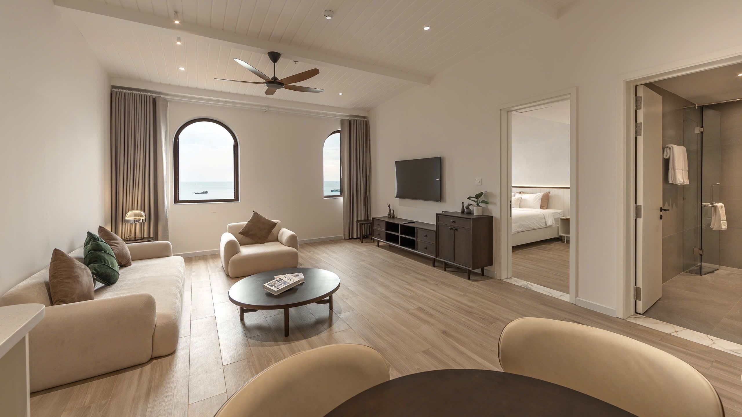 Apartamento luxo, 1 quarto, vista para o mar | Área de estar