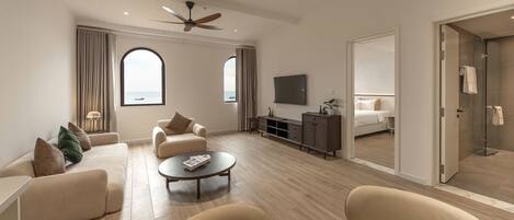 Deluxe-Apartment, 1 Schlafzimmer, Meerblick | Wohnbereich