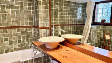 Hair dryer, bidet, towels, soap