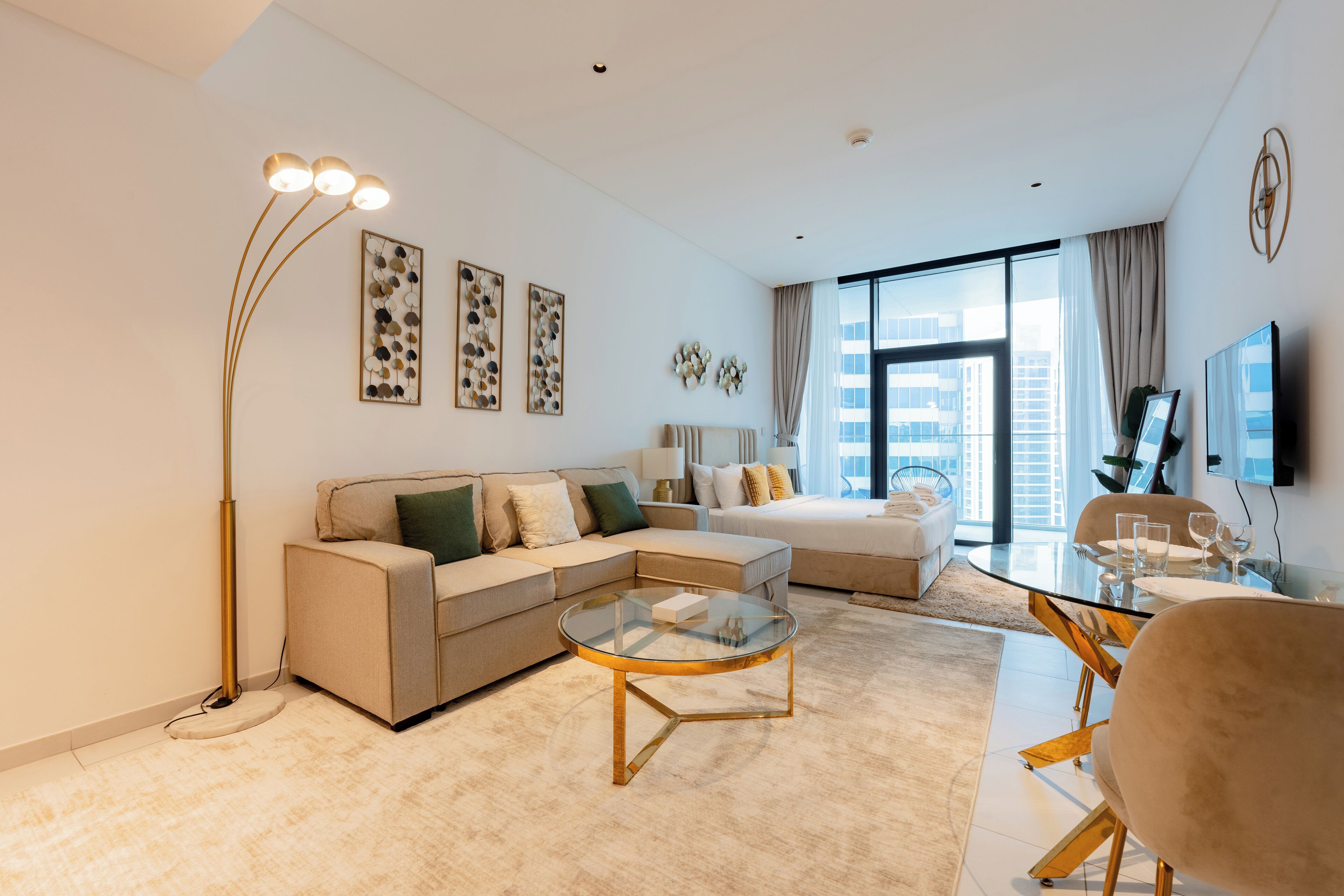 Deluxe Studio, Balcony, City View | Living area | 55-inch Smart TV with digital channels