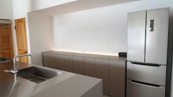 Villa, Balcony, Sea View | Private kitchen | Full-size fridge, microwave, stovetop, cookware/dishes/utensils