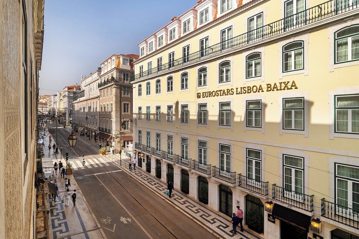 A building with the sign 'Eurostars Lisboa Baixa' indicating a hotel.