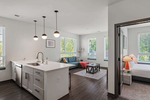 Fridge, microwave, oven, stovetop - CozySuites at AYR (Indianapolis)