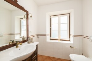 Shower, free toiletries, hair dryer, towels