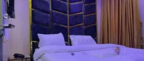 In-room safe, desk, laptop workspace, blackout curtains