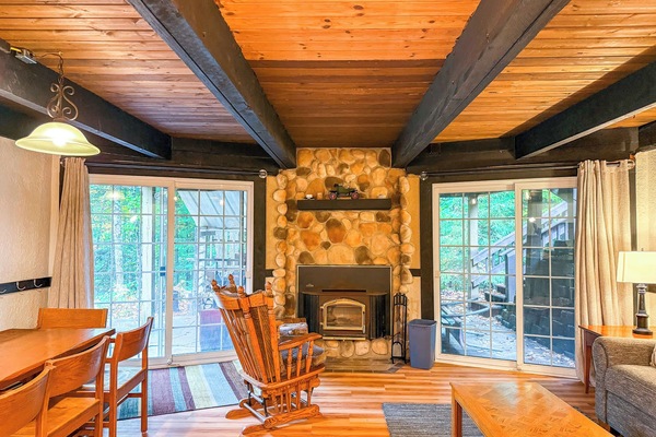 Curl up and enjoy a cozy evening in front of the wood burning fireplace.