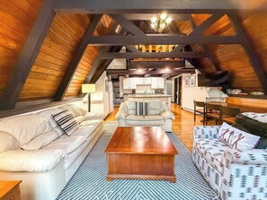 Télévision, cheminée, lecteur de DVD, espaces bureaux