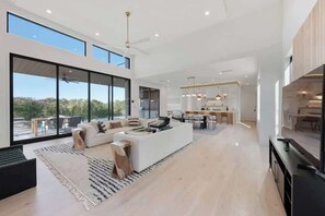 Télévision, cheminée, espaces bureaux